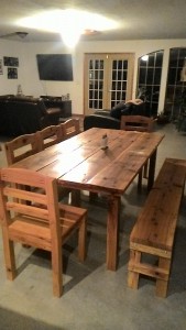 Oak Farm Table w/ chairs and bench